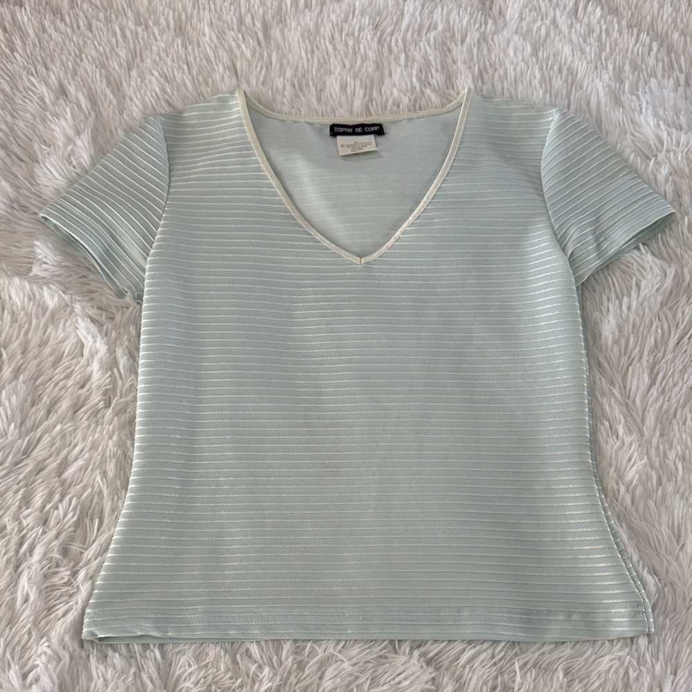 Elegant Striped Light Blue V-Neck Top